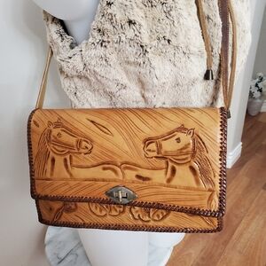 VTG Leather horse & flowers purse
